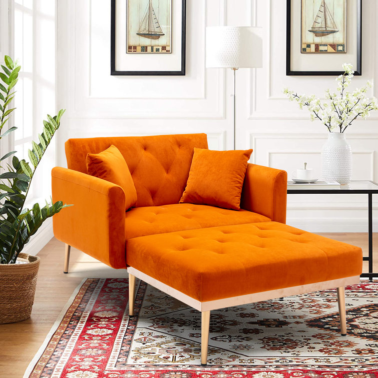 Orange velvet chaise online lounge